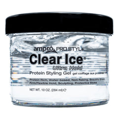 AmPro Pro Styl Clear Ice — bouteille claire pour un coiffage polyvalent et efficace.