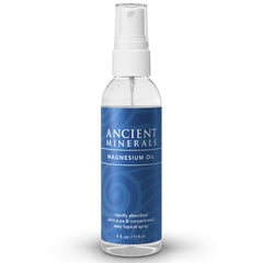 Ancient Minerals magnesium oil spray bottle for fragrance-free topical care.