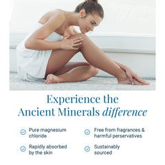 Ancient Minerals magnesium oil spray on torso for skin routine.