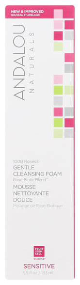Andalou Naturals 1000 Roses: bouteille mousse visage, nettoyage doux pour peaux sensibles.
