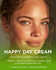Cannacell Happy Day Cream s’applique sur le visage pour une douceur nourrissante.