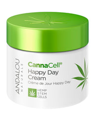 Andalou Naturals Cannacell Happy Day Cream emballage épuré pour hydratation quotidienne.
