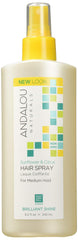 Andalou Naturals spray capillaire, bouteille-pompe, tenue moyenne durable pour coiffage.