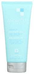 Gel douche Clarifiant Andalou Naturals au pamplemousse, texture légère et parfum rafraîchissant.