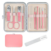 Le kit Andrea ensemble-manucure-10en1 avec pochette rose, idéal pour des soins rapides à domicile.