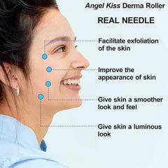 Angel Kiss Derma Roller utilisé sur le cuir chevelu pour stimulation douce.