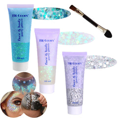 Angels Beauty Gel paillettes visage et corps, blanc argent, brillance adaptée à toutes les occasions.