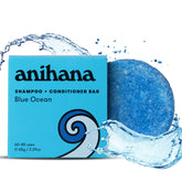 ANIHANA barre-shampoing-conditionneur bleu océan : parfum frais imagé pour cheveux propres et brillants.