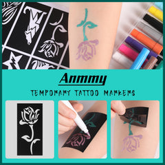 Anmmy marqueurs tatouage métalliques – pochoirs 77 grands pour motifs variés.