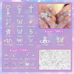 AnoleAir charms argent papillon et perles, effet délicat sur ongles.