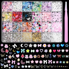 Anower coffret 24 grilles de charms pour nail art, design varié.