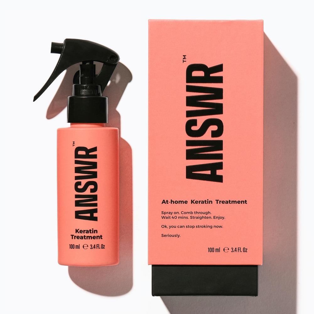 ANSWR Traitement kératine à domicile – bouteille prête pour un lissage durable et sans frisottis.