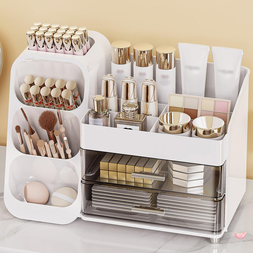Anylady Organisateur maquillage avec tiroirs blancs, rangement clair pour coiffeuse.