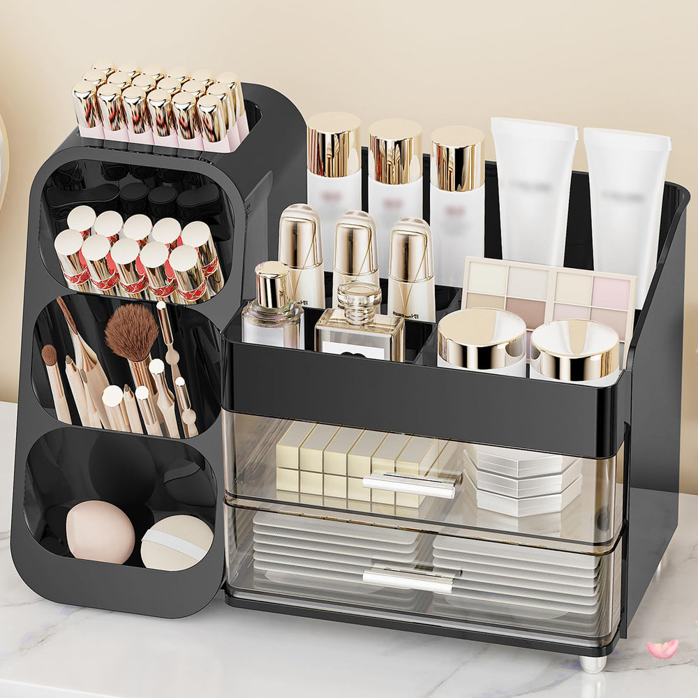 Organisateur maquillage Anylady avec tiroirs noir, rangement élégant et pratique.