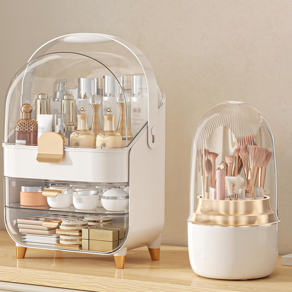 Anylady organiseur-maquillage rose doré avec trois étages pour rouges à lèvres et pinceaux.