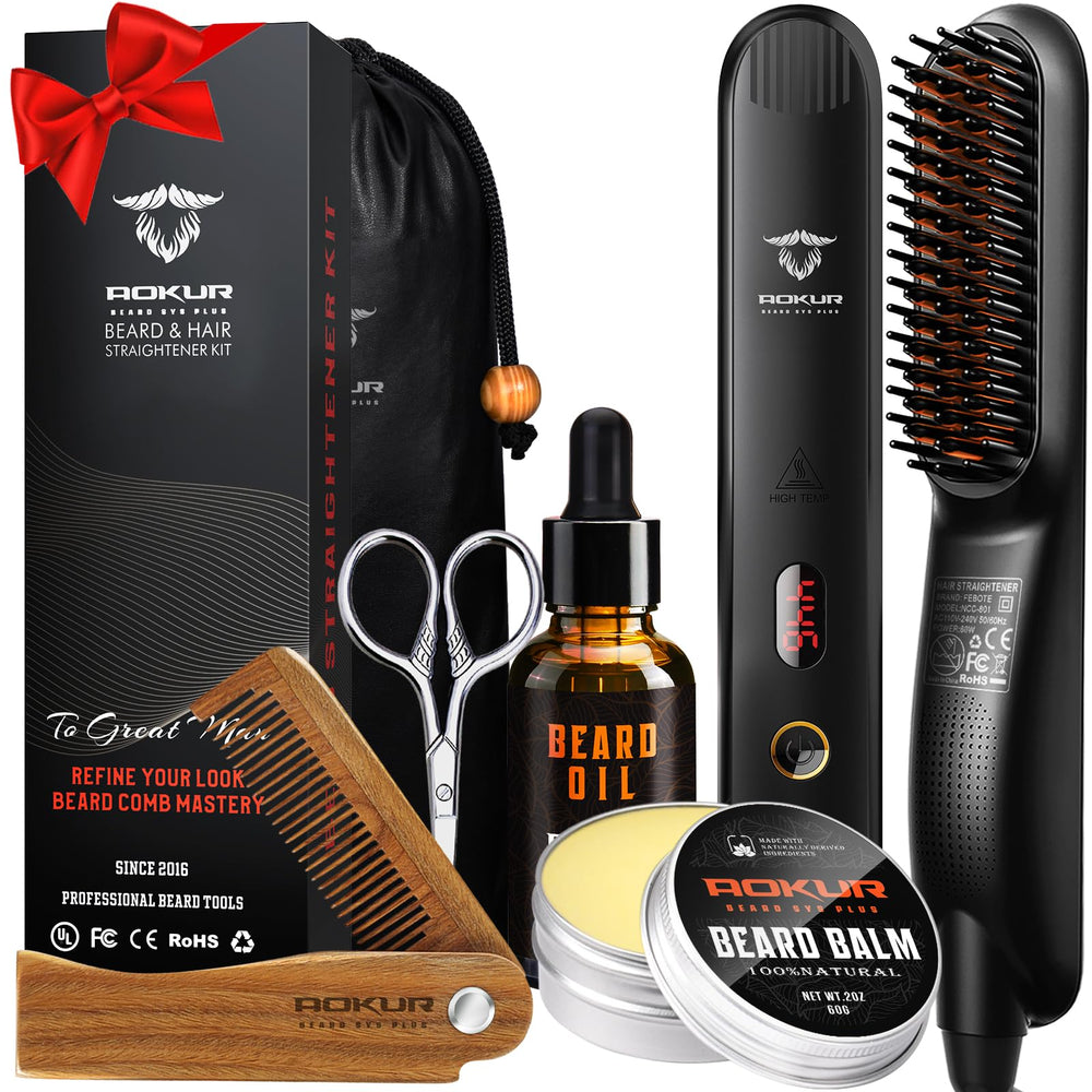 Brosse chauffante Aokur pour barbe, chaleur rapide pour un style net et sans frisottis.