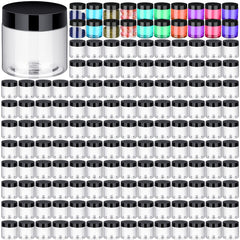 Pot plastique rond Aoriher 2oz avec couvercle noir, idéal pour voyage et rangement.
