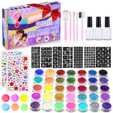 Aottom kit-tatouages-temporaire-paillettes-enfants: couleurs variées pour fêtes et créativité sûre.