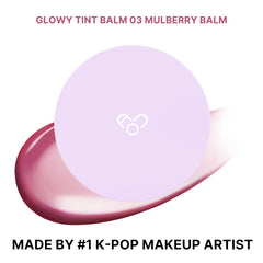AOU Glowy Tint Balm Mulberry lip swatch showing pinky-purple shade