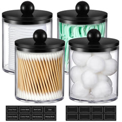 AOZITA porte-qtip en acrylique clair avec couvercle noir, rangement élégant et pratique.