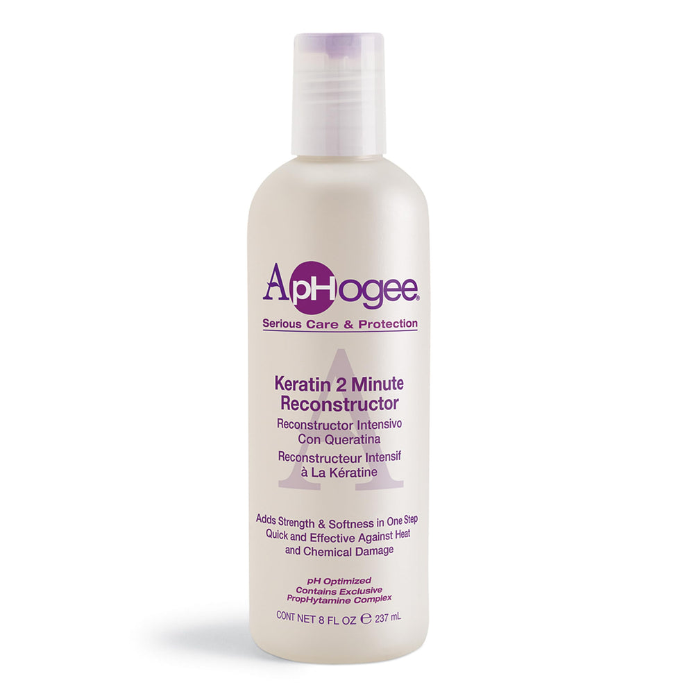 Aphogee Keratine Reconstructeur : la bouteille, soin rapide pour cheveux secs et abîmés.