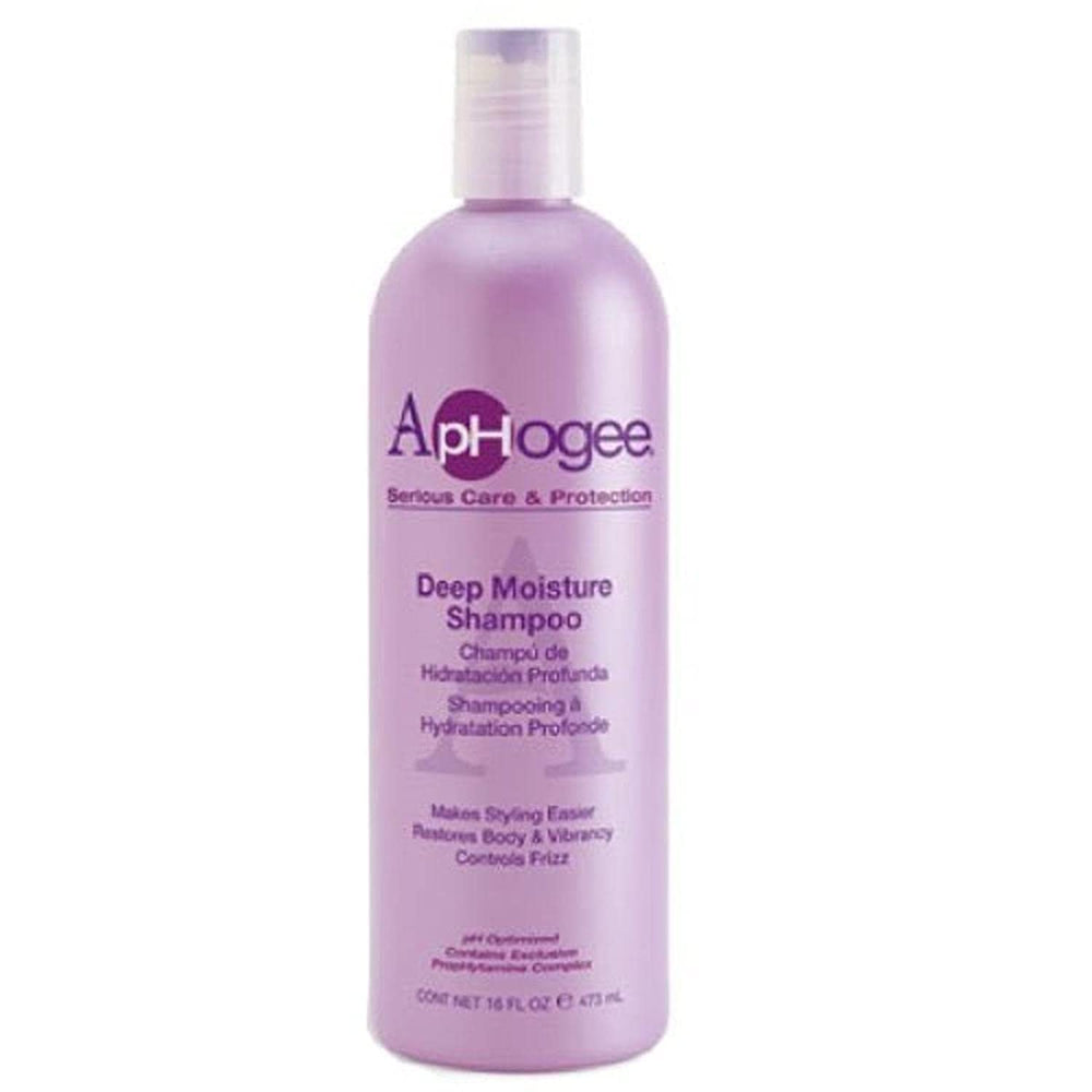Aphogee Shampoing Hydratant Profond – bouteille visible, peut aider à redonner du corps et de l'éclat.
