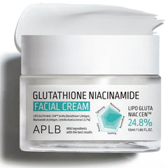APLB Crème Visage Glutathion Niacinamide – bouteille, application facile et hydratation en profondeur.