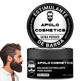 Baume stimulant Apolo Cosmetics, bouteille noire, hydratation et soin de la barbe