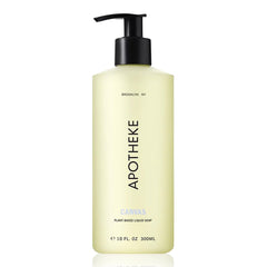 APOTHEKE Canvas hand soap bottle showing hydrating cleanse for daily use.