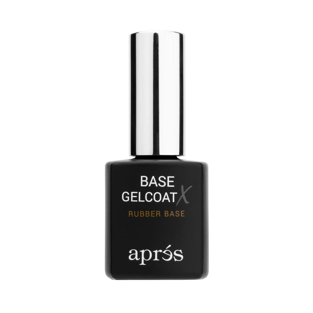 APRÉS Base Gelcoat X bottle pour shows a smooth base layer for a durable manicure.