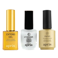 Bouteille Extend Gel APRÉS en or pour une adhérence durable des extensions Gel-X.