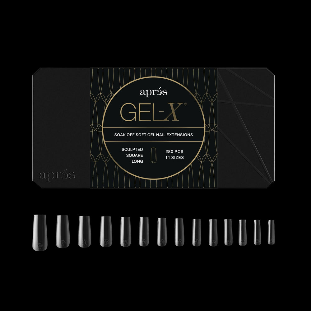 APRÉS Gel-X, boîte d’embouts carrés, 280 embouts faciles à choisir pour une finition précise.