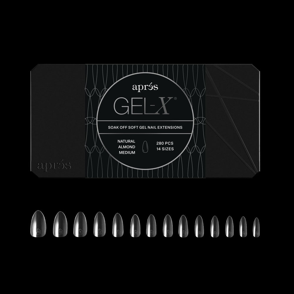 APRÉS Gel-X, embouts amande naturelle, ajustement précis et fini naturel.