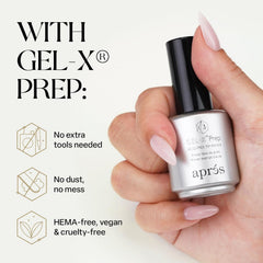 APRÉS Gel-X Prep, surface de l’embout buffée pour une base prête à la couleur.