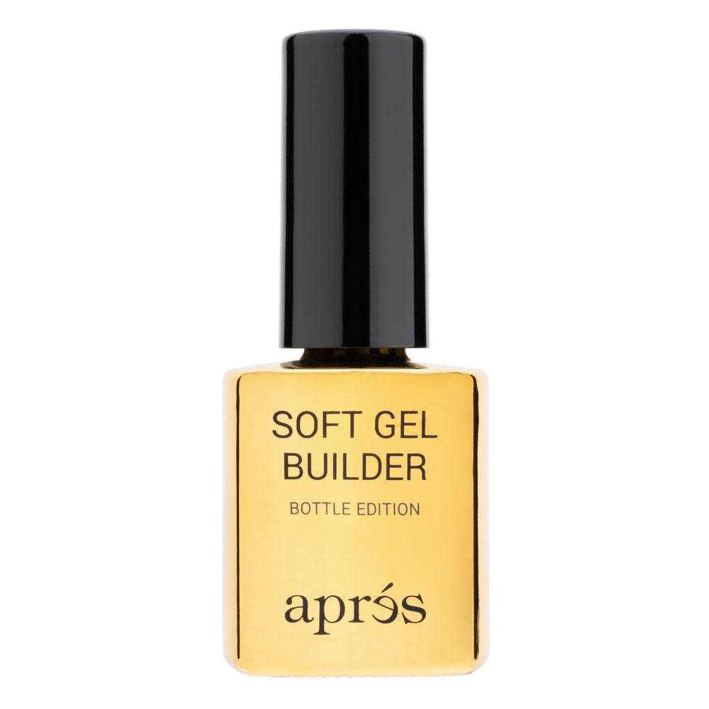 APRÉS Soft Gel Builder : bouteille et pinceau pour une application fluide et précise.