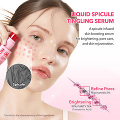 APRILSKIN Liquid Spicule Serum micro-particles illustrate precise ingredient delivery.