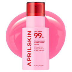 APRILSKIN TXA Niacinamide serum bottle close-up shows brightness potential.