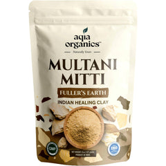 Aqia Organics Multani Mitti poudre — purifie la peau et contrôle l excès de sébum.