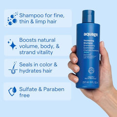 Aquage SeaExtend bouteille-shampooing-8oz montre un flacon élégant pour la routine quotidienne.