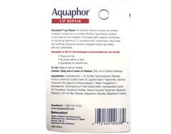 Aquaphor Lip Repair tube cap image emphasizing easy application and fragrance-free formula.