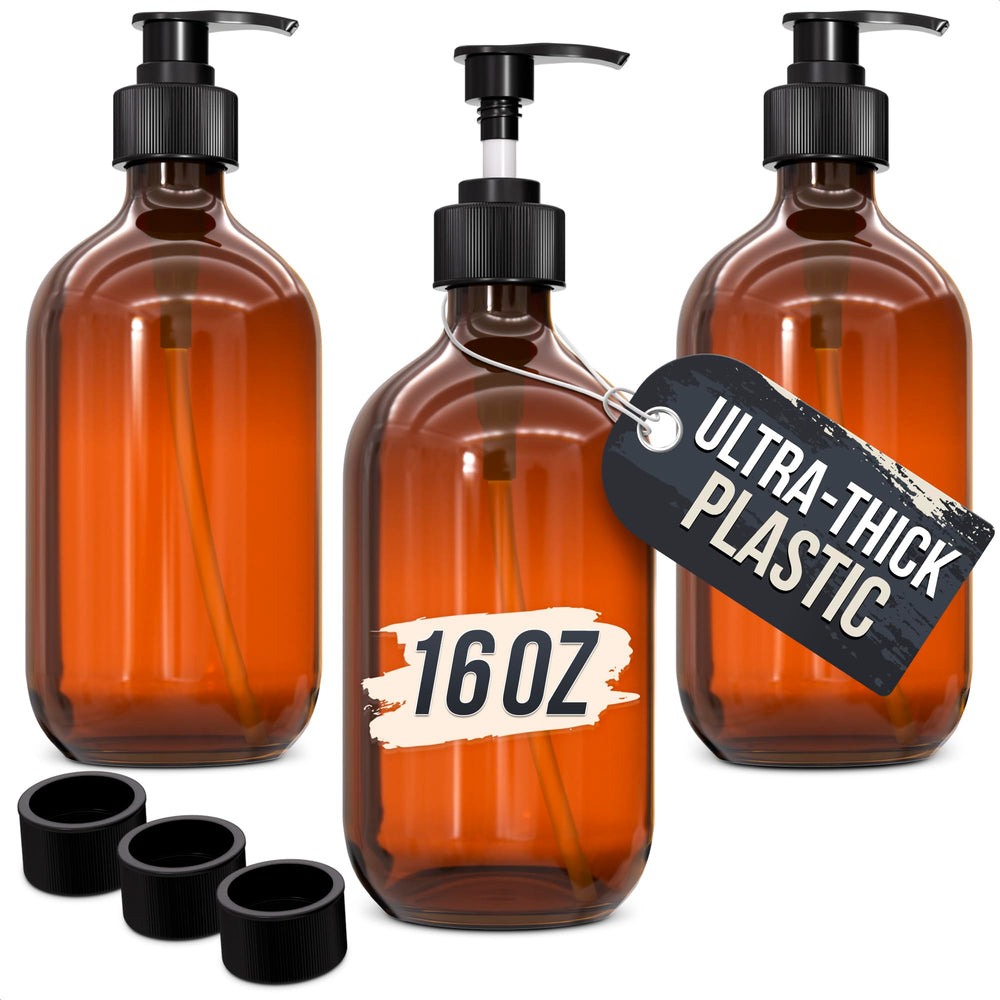 Distributeurs Aquue ambre avec pompe, ensemble de trois, pratique pour savon liquide et gel douche.