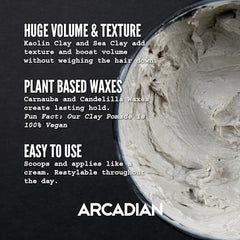 Arcadian Clay Pomade - tenue ferme qui maintient une coiffure élégante toute la journée.