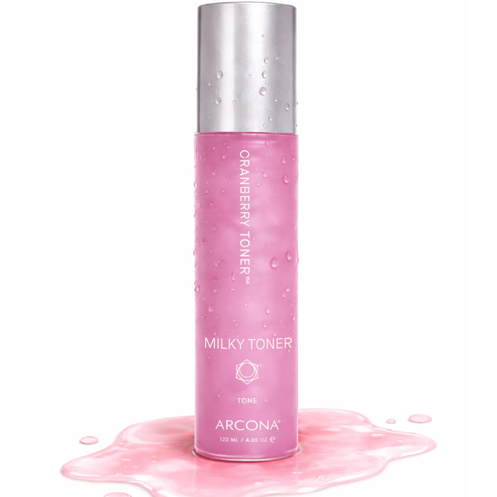 ARCONA Tonique à la canneberge: bouteille laitueuse pour un teint éclatant et hydraté.