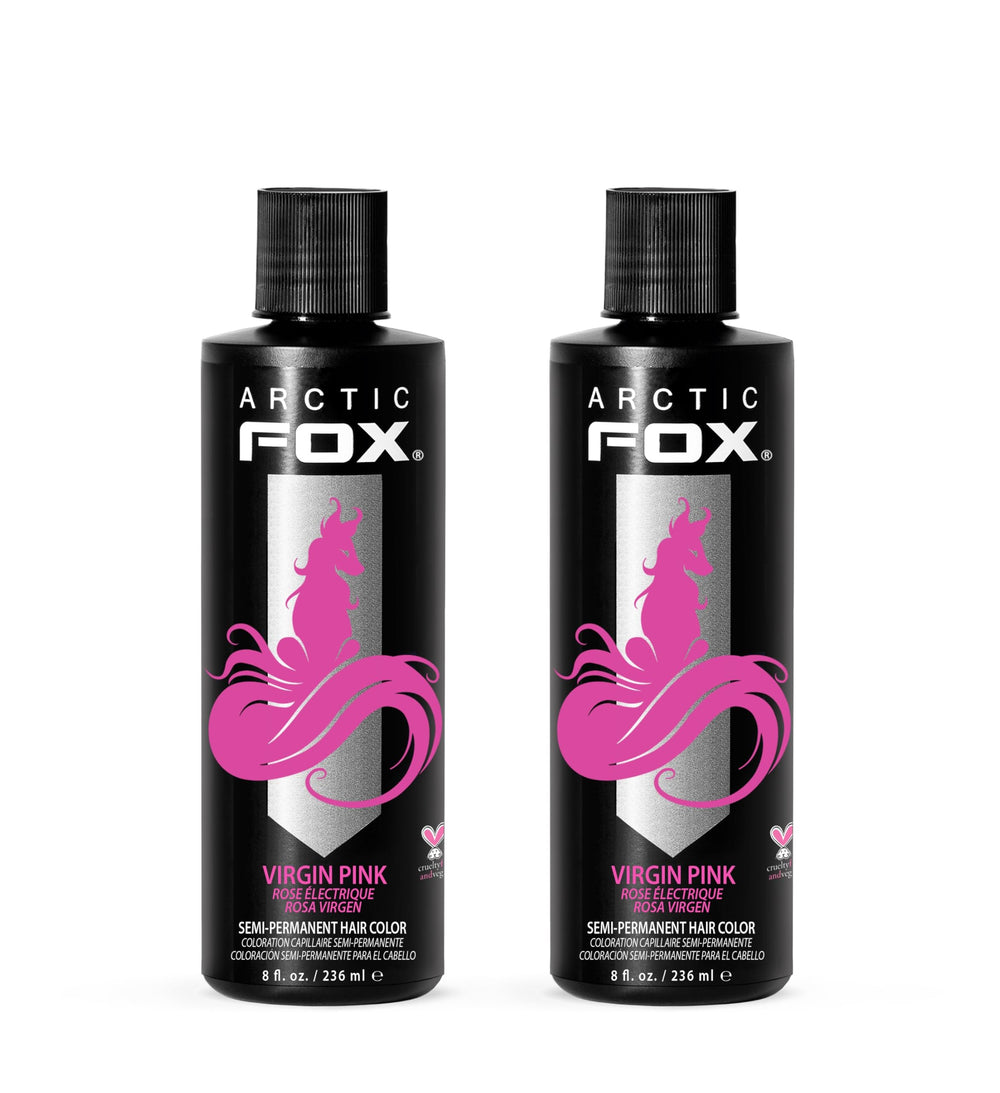 ARCTIC FOX Virgin Pink bouteille montrant la couleur rose vive, sans ammoniaque, pour une teinte durable.