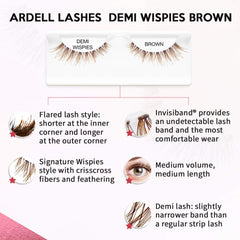 Ardell Demi Wispies brun, application facile grâce à la bande invisible.
