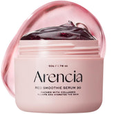 Arencia: bouteille-serum-rouge-smoothie pour un éclat visible au réveil.