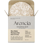 ARENCIA barre-shampoing-riz avec packaging écologique pour une routine zéro déchet.