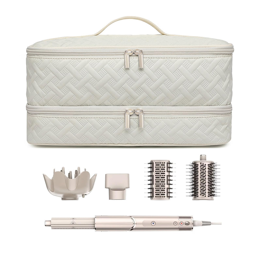 ARLMEGOR étui voyage double couche beige pour sèche-cheveux et accessoires.