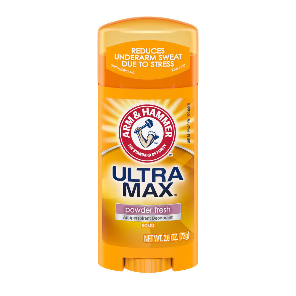 Arm & Hammer Ultra Max déodorant en bâton, poudre fraîche pour une fraîcheur durable.