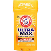 Arm & Hammer Ultramax déodorant solide actif sport, front, fraîcheur durable au quotidien.
